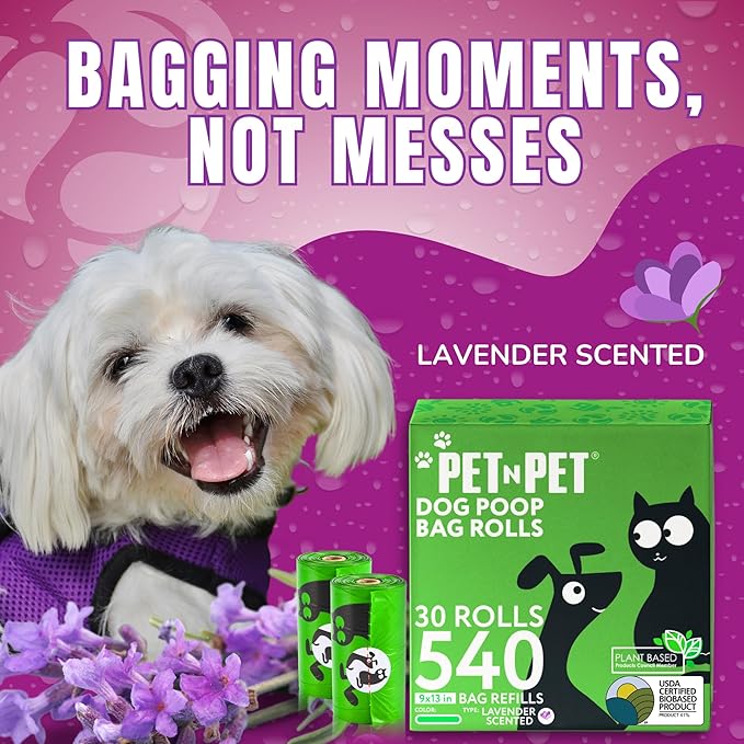 Pet N Pet Poop Bags For Dogs, Green 540 Counts Lavender Scented Dog Poop Bags Rolls, Dog Bag, Pet Waste Bag