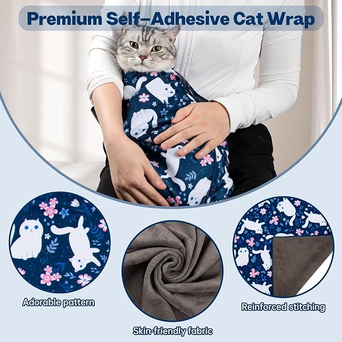 Paw Legend 35.4" Cat Wrap for Grooming Cat Wrap for Cutting Nails Cat Restraint for Nail Clipping Self Adhesive Blanket Restraint Cloth for Cats Within 22lbs