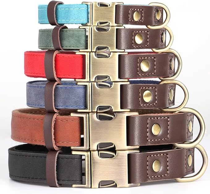 Didog Soft PU Leather Dog Collar for Large Dogs,Classic Adjustable Dog Collars with Quick Release Metal Buckle,Easy Clean and Comfortable with Nylon Lining,Red,L Neck 15-23"