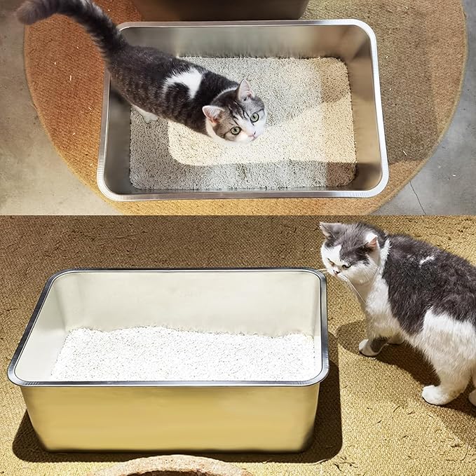 LIHONG Stainless Steel Cat Litter Box,Extra Large Metal Litter Box for Big Cats Kitty Rabbits,No Smell,Non Stick,Easy to Clean(24" Lx16 Wx8 H,XL)