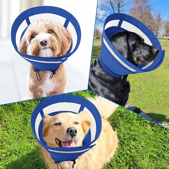 SAWMONG Soft Dog Cones for Small Dogs, Cone for Dogs to Stop Licking, Adjustable Elizabeth E-Collar for Dog After Surgery Alternative, Comfy Pet Recovery Collar (S,Blue)