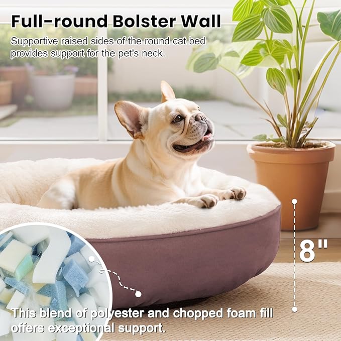 Love's cabin Round Donut Cat and Dog Cushion Bed, 30in Pet Bed for Medium or Large Dogs, Anti-Slip & Water-Resistant Bottom, Soft Durable Fabric Pet beds, Washable Calming Cat & Dog Bed Burlwood