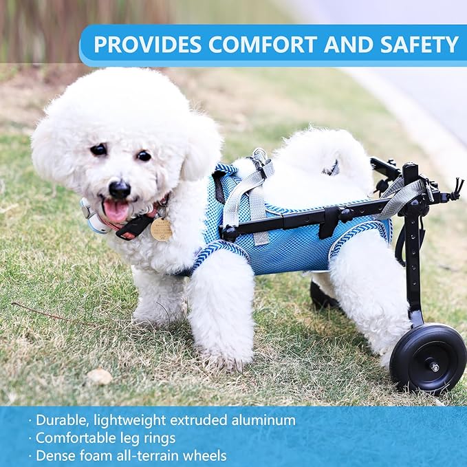 Updated Dog Wheelchair for Back Legs,Small Dog Wheelchair Carts with Wheels, Light Weight Wheelchair for Leg Support Helps Senior,Injured,Paralyzed, S & Blue
