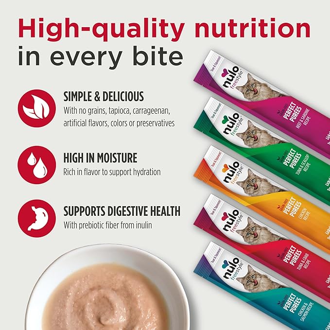 Nulo Freestyle Grain-Free Perfect Purees Premium Wet Cat Treats, Squeezable Meal Topper for Felines, High Moisture Content to Support Cat Hydration, 0.5 Ounce, Tuna & Scallop