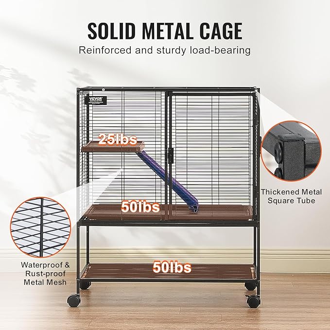 VEVOR 36" Rolling Metal Ferret Cage, Large 2-Tier Critter Nation Cage, Small Animal Cage with Ramps & Tray, Easy to Set up for Pet Mice, Hamster, Guinea Pig, Chinchilla, Squirrel, Hedgehogs, Bunny