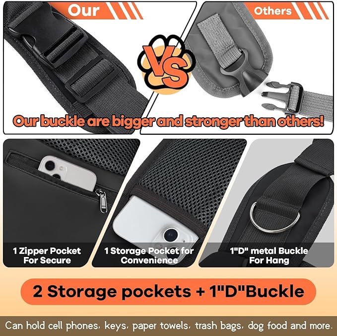 YUDODO Pet Sling Carrier for Small Dogs & Cats – Hands-Free Puppy Carrier with Safety Hook, Large Zipper Pocket, Soft Breathable Mesh, Adjustable Strap & Reflective Strip (Black 2.0 S)