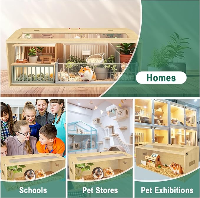 Large Hamster Cage 48", Top Opening Lockable Roof, Gerbil Cage with Ventilation Window, Dwarf Hamster Cages and Habitats, Chewproof Syrian Hamster Habitat Enclosure, (Wooden, 48" L x 20" W x 20" H)