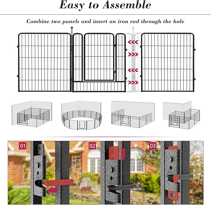 Dog Playpen 32 inch 20 Panels Indoor Outdoor Dog Pen for Medium/Small Dogs Heavy Duty Metal Dog Fence Outdoor for Yard, Puppy Playpen with Door Portable Pet Fence for RV Camping Yard