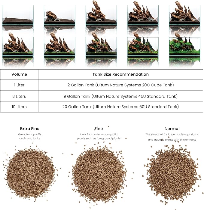 Ultum Nature Systems Controsoil - Freshwater Aqua Soil Substrate for Fish, Shrimp, Live Plant Propagation and Aquascaping - 6.8pH Low Ammonia, Volcanic Ash - Brown, Extra Fine (1 Liter | 2LB)