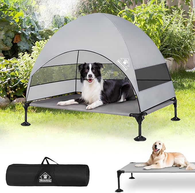Elevated Outdoor Dog Bed with Canopy & Adjustable Feet - Larger Shade for Camping, Backyard & Patio