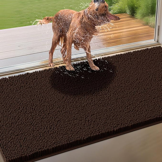 IM HOME Extra Large 71" x 25" Brown Dog Door Mats for Muddy Paws, Chenille Absorbent Dog Mat, Non Slip Heavy Mud Mat for Dogs, Soft Pet Bed Mat for Entryway, Mud Paws, Inside Floor