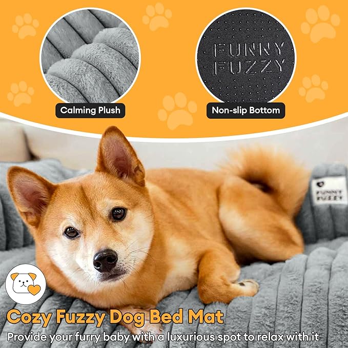 FUNNY FUZZY Pet Couch Cover for Sofa, Calming Dog Bed for Couch, Fluffy Plush Dog Couch Mat for Furniture Protector for Medium Dogs and Cats, 33×28 in, Mist Grey
