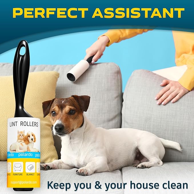 Lint Rollers 2 pcs, 540 Sticky Sheets, Extra 4 Spare Rollers/Hair Remover for Clothes, Furniture, Couch, Carpet, Dog Hair Remover, Cat Hair Remover, Animal Fur, Fuzz