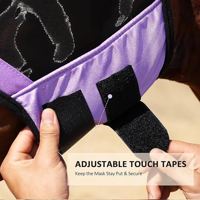 Harrison Howard Pro Luminous Horse Half Face Fly Mask Large Eye Space with Ears UV Protection for Horse Gentle Lavendar S