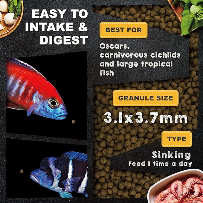 Ultra Fresh Cichlid Sinking Fish Food, Wild Sword Prawns, All Natural Ingredients, Carnivore Pellets for Large Cichlid and Tropical Fish, Royal Cichlid Premium Pellet 2.2 Pound