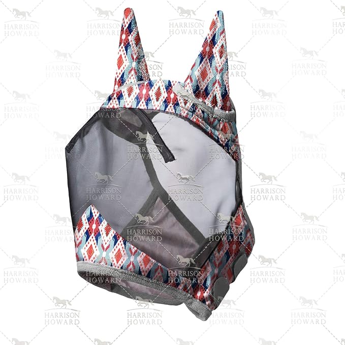 Harrison Howard LumiVista Horse Fly Mask Standard with Ears UV Protection for Horse Tribal Rhombus L Full Size