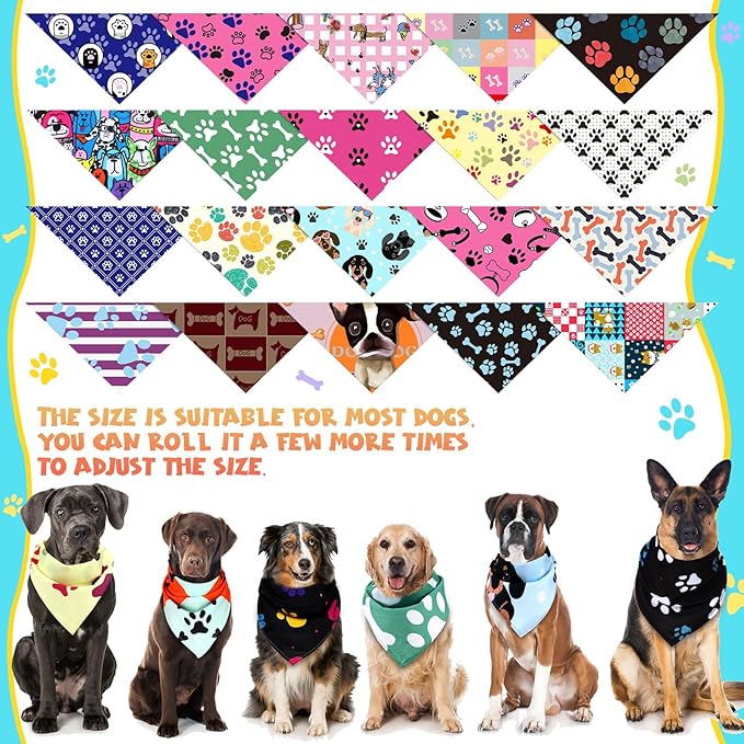 100 Pcs Paw Dog Bandanas Bulk Paw XL Pet Bandanas Colorful Triangle Pet Bibs Scarfs for Medium Large Dogs Spring Summer Birthday Holiday Costume Decoration