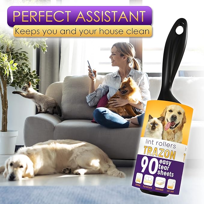 Lint Rollers Pet Hair Value Pack of 450 Sheets / 5 Refills, Sticky Roller Pet Hair, Lint Remover Dog Hair, Cat Hair, Fuzz, Animal Fur, Large Lint Removal Roller Clothe, Couch, Furniture. Stick Roller