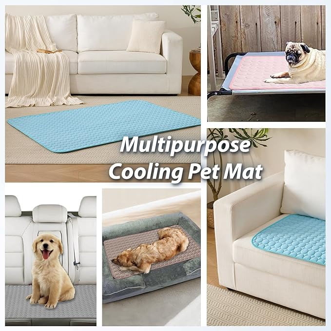 MICROCOSMOS Summer Cooling Mat & Sleeping Pad- Water Absorption Top, Materials Safe, Easy Carry, EZ Clean. Keep Cooling for Pets, Kids and Adults.(Blue, 28" x 22")