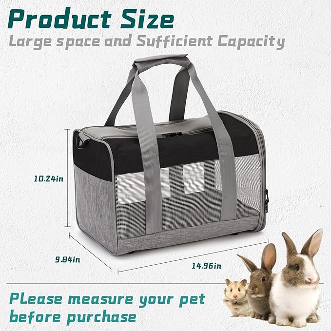 PINVNBY Bunny Carrier for Travel Camping Outdoor, Small Pet Carrier, Guinea Pig Carrier, Breathable Pet Portable Hand Bag for Hamster Bunny Guinea Pig（Black & Gray）