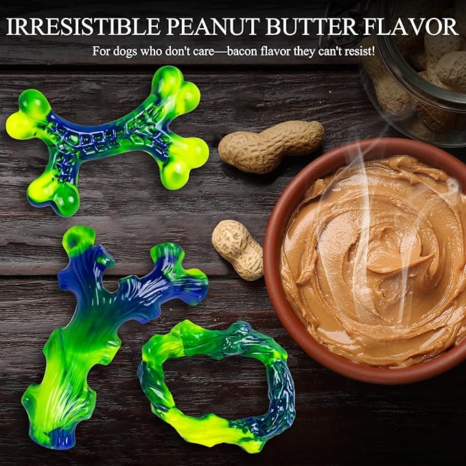 3-Pack Indestructible Nylon Dog Chew Toys for Aggressive Chewers - Long-Lasting Durable Bone-Shaped Toys, Large Breed Dogs, Tough Puppy Teeth Enrichment