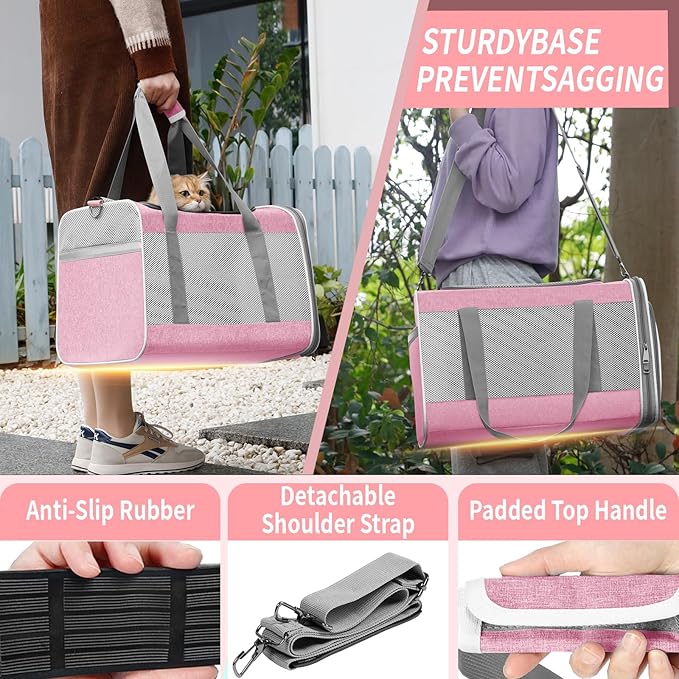 Cat Carrier 20lbs Top Open/Soft Sided Small Pet Dog Travel Carrying Crate/Collapsible Puppy Transport Carry Bag/Sturdy Pet Cages Chihuahuas Mini Dog 10lbs Pink