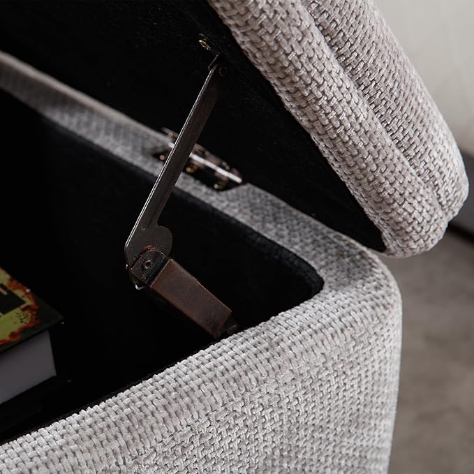 Wavy Ottoman Storage Bench Multi-Functional Narrow Entryway Bench Elegant End of Bed Bench with Storage and Safty Hinge for Living Room Entryway Hallway Bedroom Boutique, Grey