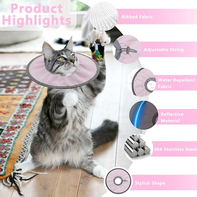 Lightweight Cat Cone Collar Soft, Soft Comfortable Cat Recovery Collar After Surgery, Elizabethan E Collar for Cats, Cone for Cats to Stop Licking (Pale Pink, Small)