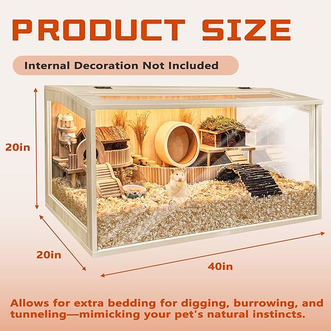 Hamster Cage Chewproof Wooden 40 Inch Guinea Pig Cages Mice and Rat Habitat Openable Top with Acrylic Sheets Solid Built