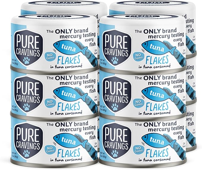 Tuna Flakes in Tuna Consommé, Canned Wet Cat Food Soup, 100% Mercury-Tested, Moist Can Fish, Grain-Free Protein, Non-GMO, 3oz, Pack of 12