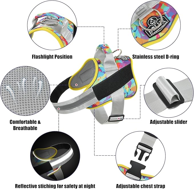 Bolux Dog Harness, No-Pull Reflective Dog Vest, Breathable Adjustable Pet Harness with Handle for Outdoor Walking - No More Pulling, Tugging or Choking (Large (Pack of 1), Watercolour)