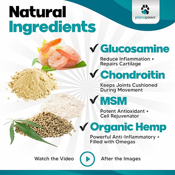 HempFlex - Glucosamine Chondroitin for Dogs - Hemp Oil for Dogs - Safe Dog Joint Supplement for All Breeds - 120 Mobility Hemp Dog Treats - Hip & Joint Support for Dogs - Joint Supplement for Dogs
