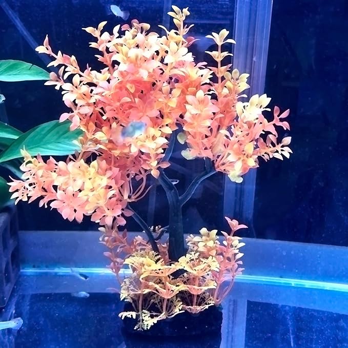 Mipukbay Aquarium Plants Tree - Orange Artificial Plastic Fish Tank Decor, Realistic Ornament Safe for Fish & Shrimp, Low-Maintenance Aquascaping Plants for Freshwater/Saltwater Tank Landscaping