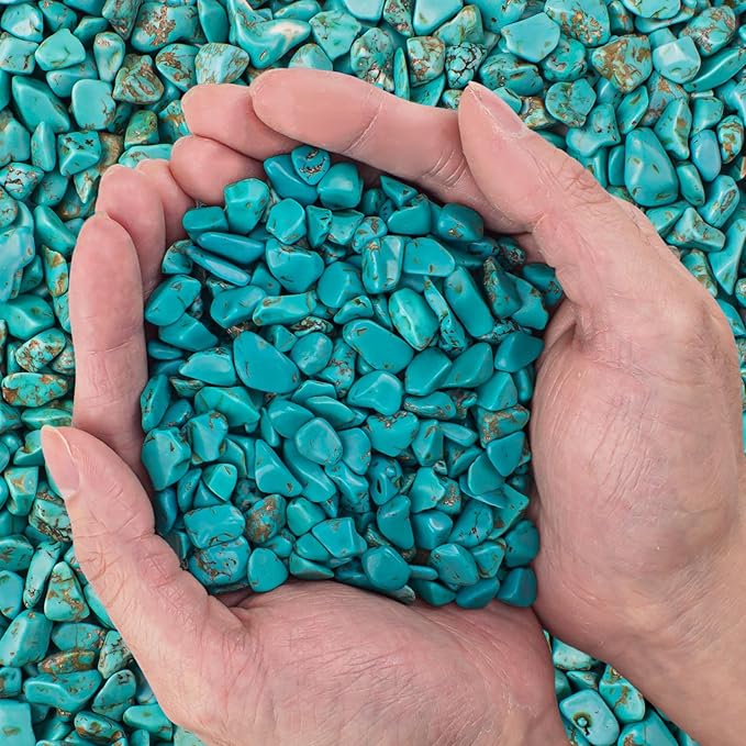 Tumbled Chips Stones Green Turquoise Crushed Crystal Quartz 3 Lb, Polished Natural Aquarium Gravel Rocks Gemstone Pebbles for Fish Tank, Vase Fillers, Succulent Plants Decor