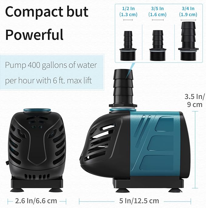 Uniclife Aquarium 400 GPH Submersible and Inline Water Pump 30W 6ft High Lift AC 120 V Quiet Adjustable Return Pump with 6 ft. Power Cord for Fish Tanks Pond Waterfalls Fountains Sumps and Gardens