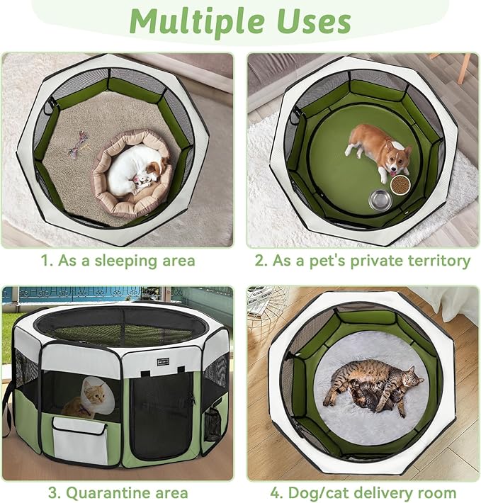 PETSFIT 45.5" Dog Playpen Indoor/Outdoor-Jump-Proof 28.5" Height with Removable Waterproof Mat & Zippered Roof | RV, Camping, Travel Dog Pen | Whelping & Cat Observation Space(45.5"L x 45.5"W x 28.5H)