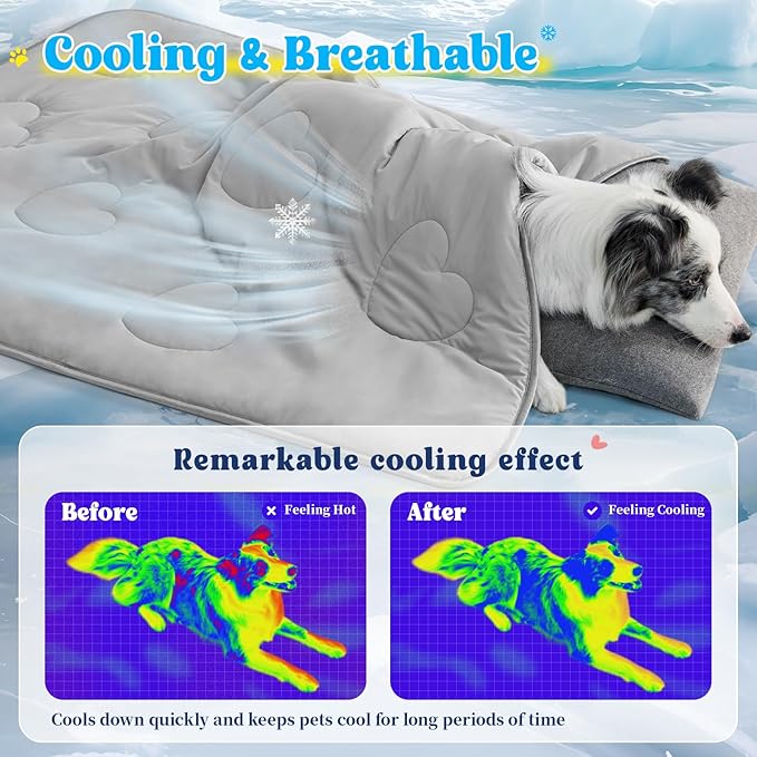 Cooling Blanket for Dogs, Lightweight & Durable Dog Cooling Mat, Q-MAX>0.45 Soft Breathable Pets Comforter for Couch, Bed & Car Essential - Light Grey 30x40 Inches