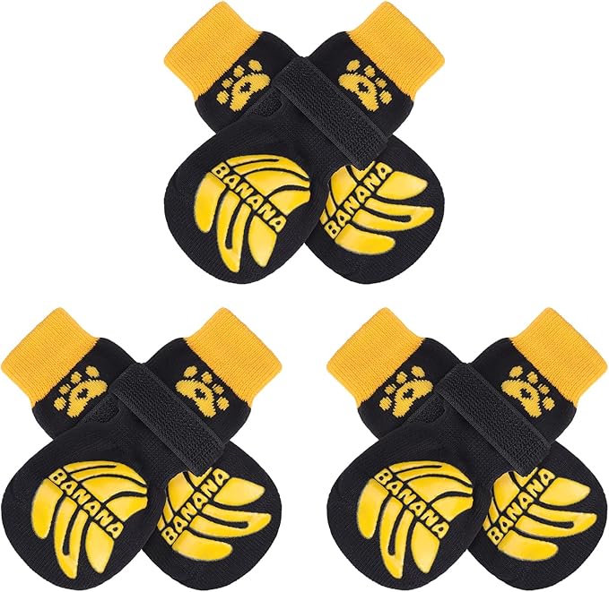 BEAUTYZOO Anti-Slip Dog Socks,Dog Shoes for Hot/Cold Pavement,Paw Protectors with Grips 3 Pairs for Puppy Small Medium Large Senior Old Dogs,Dog Socks to Prevent Licking and Hardwood Floor Protection
