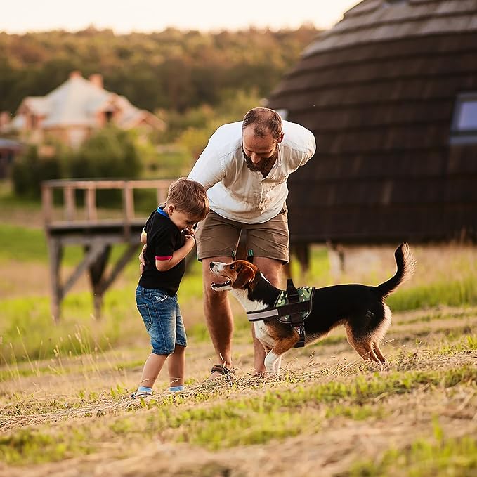 Dogline Dog Harness, Reflective No-Pull Adjustable Vest with Handle, Breathable No-Choke Harness for Small, Medium or Large Dogs Room for Patches Girth 27 to 34 in Green Camo