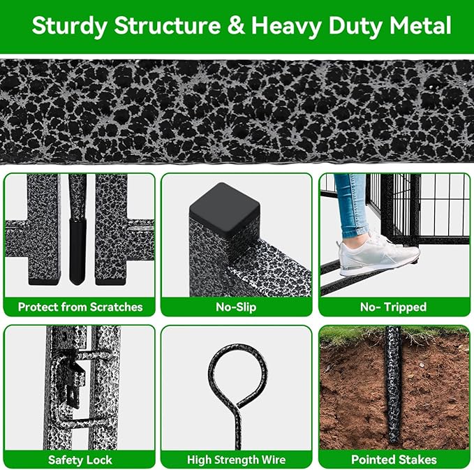 Dog Playpen Outdoor Extra Wide 16 Panels Heavy Duty Dog Fence 47" Height Anti-Rust with Doors Portable for RV Camping Yard, Total 42FT, 140 Sq.ft, Snowy Black