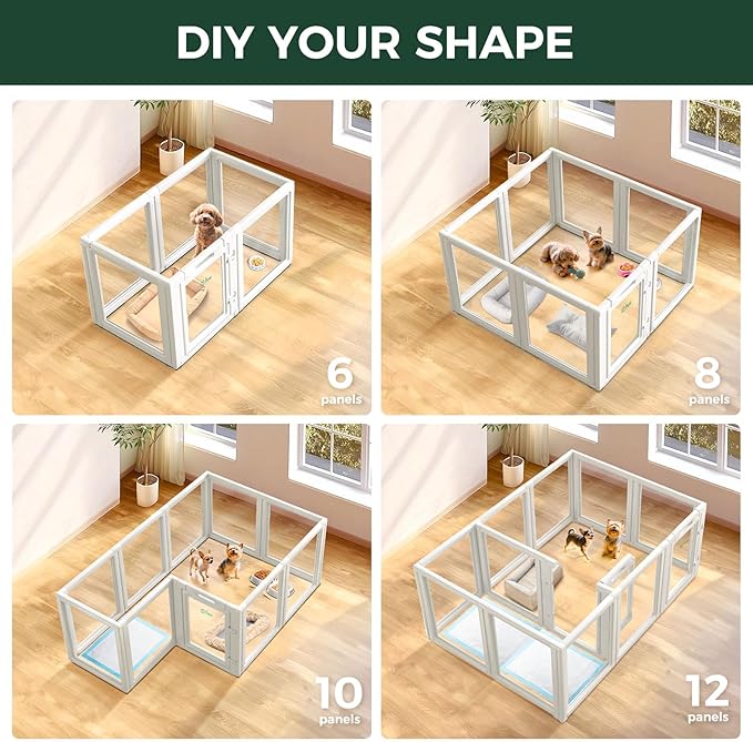 FXW AuraSpace Acrylic Indoor Unleashed Dog Playpen for Puppies and Small Dogs, 24 Inch, 10 Panels, White