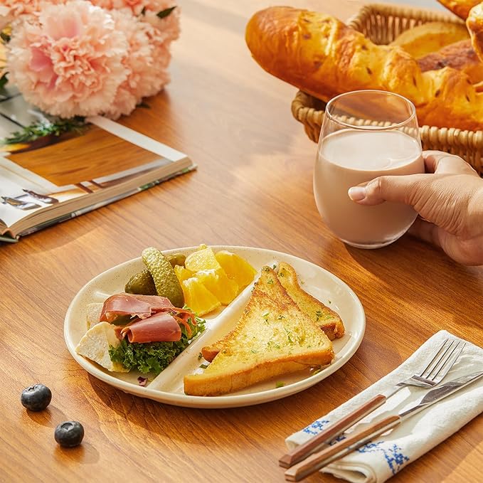 Sweese Set of 2 Porcelain Divided Dinner Plates, Beige High-Grade Durable Professional, 9 Inches, 2.0 Count