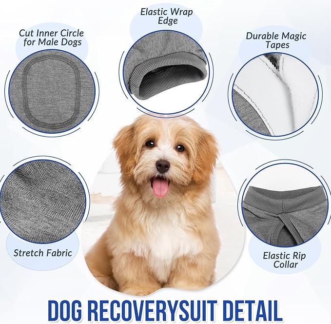 Lukovee Recovery Suit for Dogs, Onesie Surgery Recovery Suit for Female Male Dogs, Abdominal Wounds Cone E-Collar Alternative Prevent Licking Spay Recovery Suit (GY,XXL)