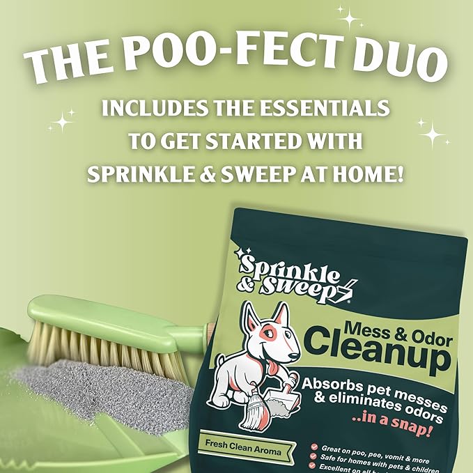 Sprinkle & Sweep Pet Accident Cleanup for all Hard Surface - Non Toxic Quick Pet Mess Cleaner & Odor Remover for Urine, Poop, Vomit, Diarrhea & Potty Training, Hair Balls (1Bag + Sweeper Kit)