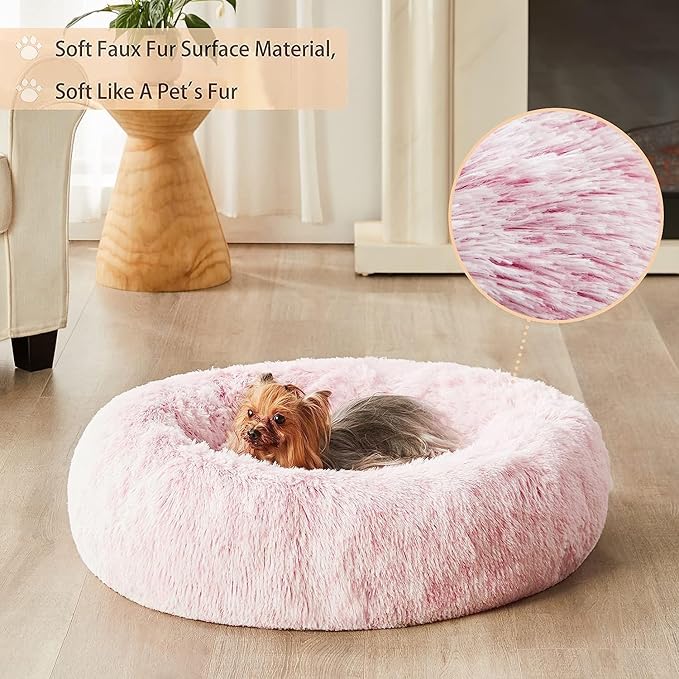 WNPETHOME Calming Dog Bed for Large Dogs, Anti-Anxiety Donut Pet Bed, Fluffy Faux Fur Plush Pet Beds，Warming Cozy Soft Round Lagre Dog Bed for Large Jumbo Dogs, Cat Cuddler Cushion Bed