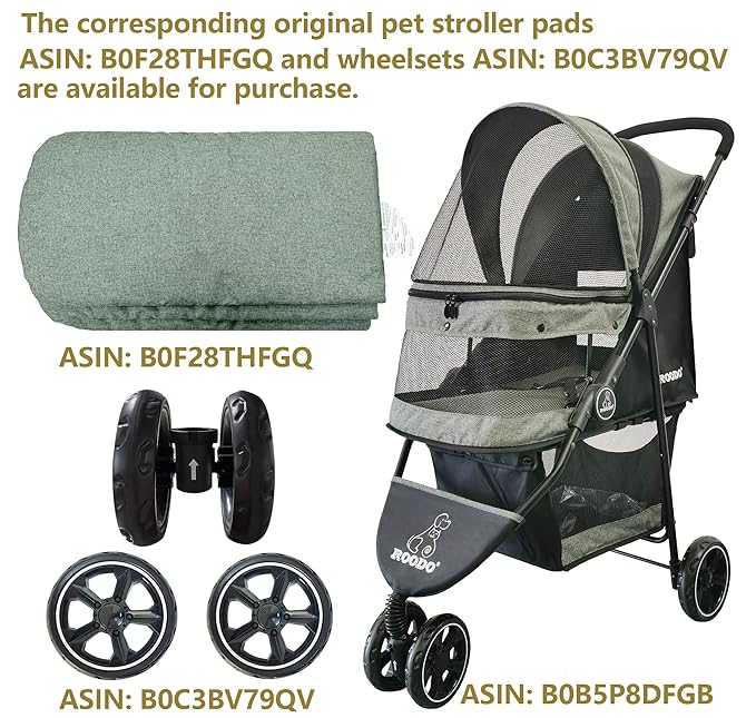 ROODO 3 Wheel Dog Pet Cat Stroller Best Lightweight Foldable Compact Portable Jogger All Terrain Travel Pet Gear Puppy Kitty Stroller for up to 30lbs Medium Small Dogs and Cats(Cationic ash)