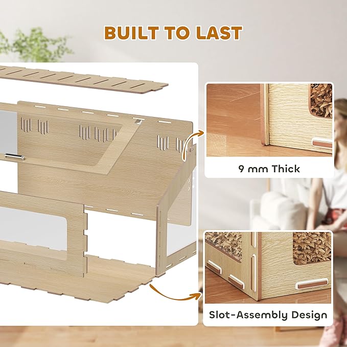 PawHut Hamster Cage with Acrylic Window & Openable Top, 39 inch Rat Cage with Air Vents for Dwarf Hamster, Guinea Pig, Rat, Gerbil, Oak