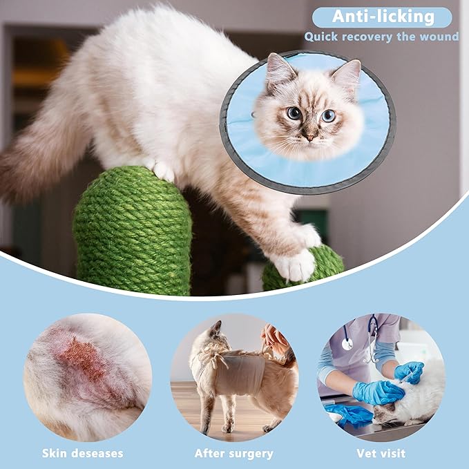 Lightweight Cat Cone Collar Soft, Soft Comfortable Cat Recovery Collar After Surgery, Elizabethan E Collar for Cats, Cone for Cats to Stop Licking (Baby Blue, Small)