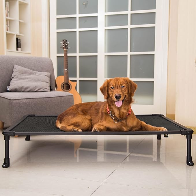 Veehoo Chew Proof Elevated Dog Bed - Cooling Raised Pet Cot - Rustless Aluminum Frame and Durable Textilene Mesh, Unique Designed No-Slip Feet for Indoor or Outdoor Use, Black, X-Large, CWC2002