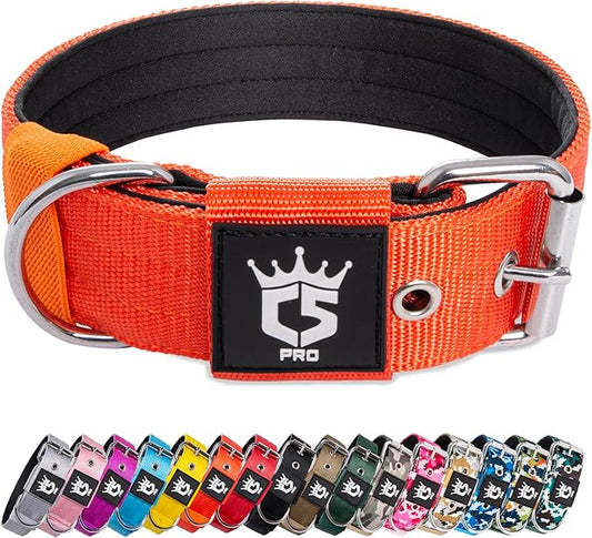 TSPRO Tactical Dog Collar 1.5 Inch Wide Thick Dog Collars with Heavy Duty Metal Buckle, Durable, Strong, Adjustable for Medium to Large Dogs (Orange M)
